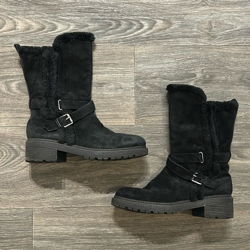 Sam Edelman Jailyn Suede Winter Boots Size 9 Faux Fur-Lined Black Zip-Up Snow